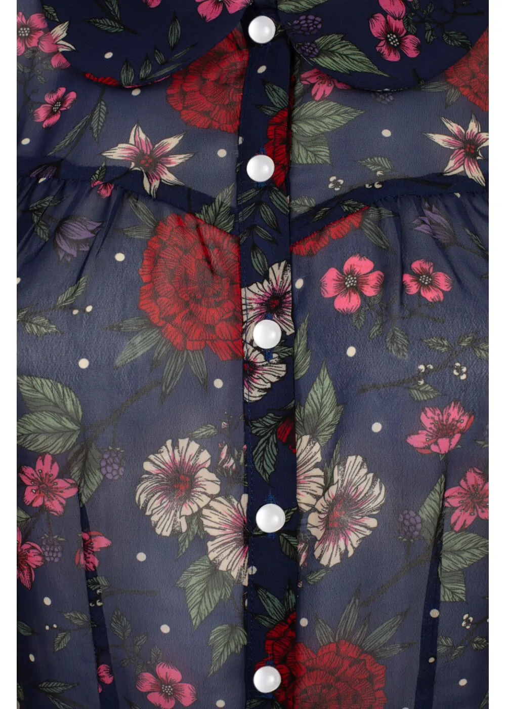 Hell Bunny Camellia Flowers 40's Blouse Navy Blue