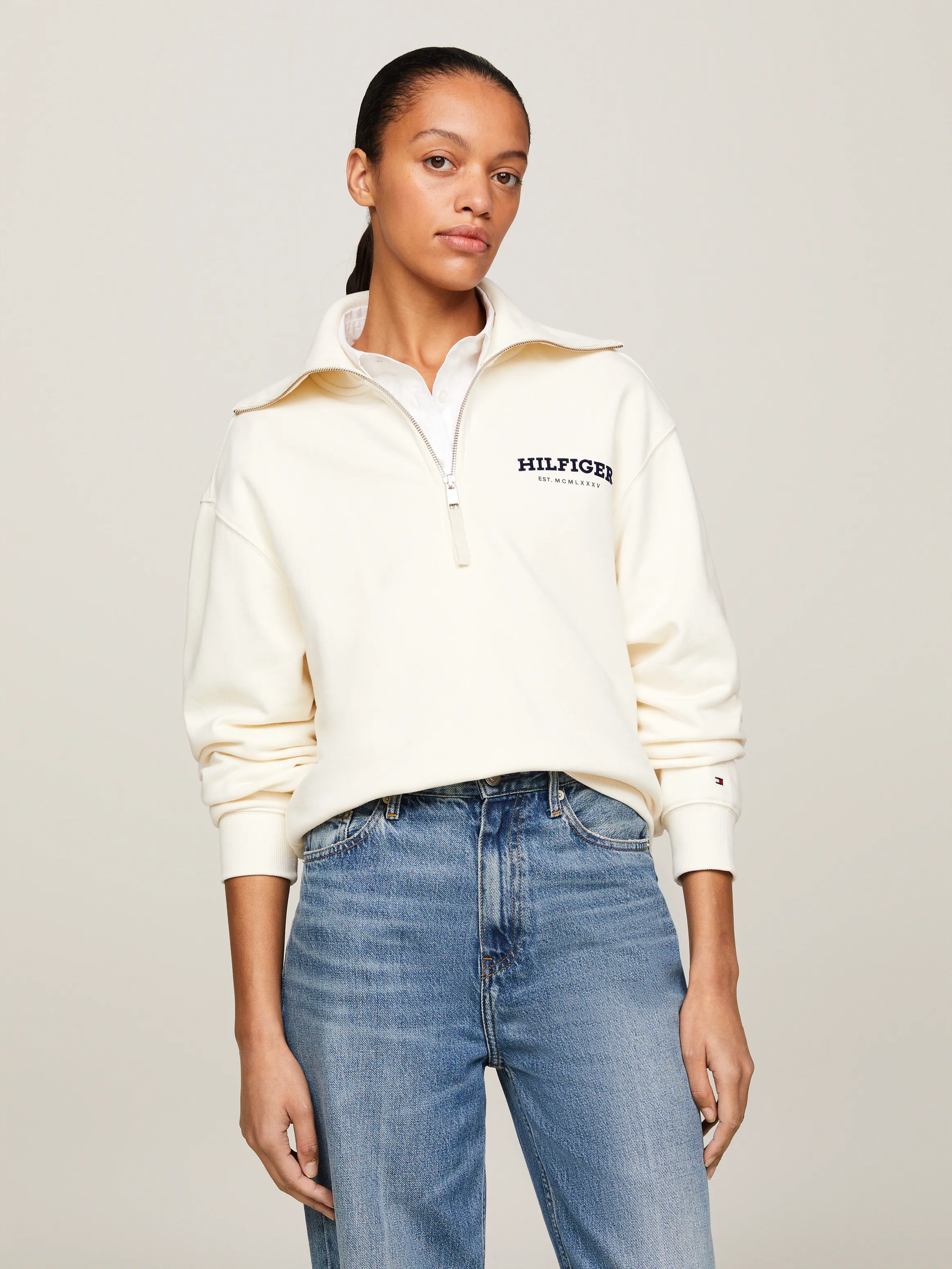 Hilfiger Monotype Flock Logo Half-Zip Sweatshirt | Sweatshirts & Hoodies | Tommy Hilfiger