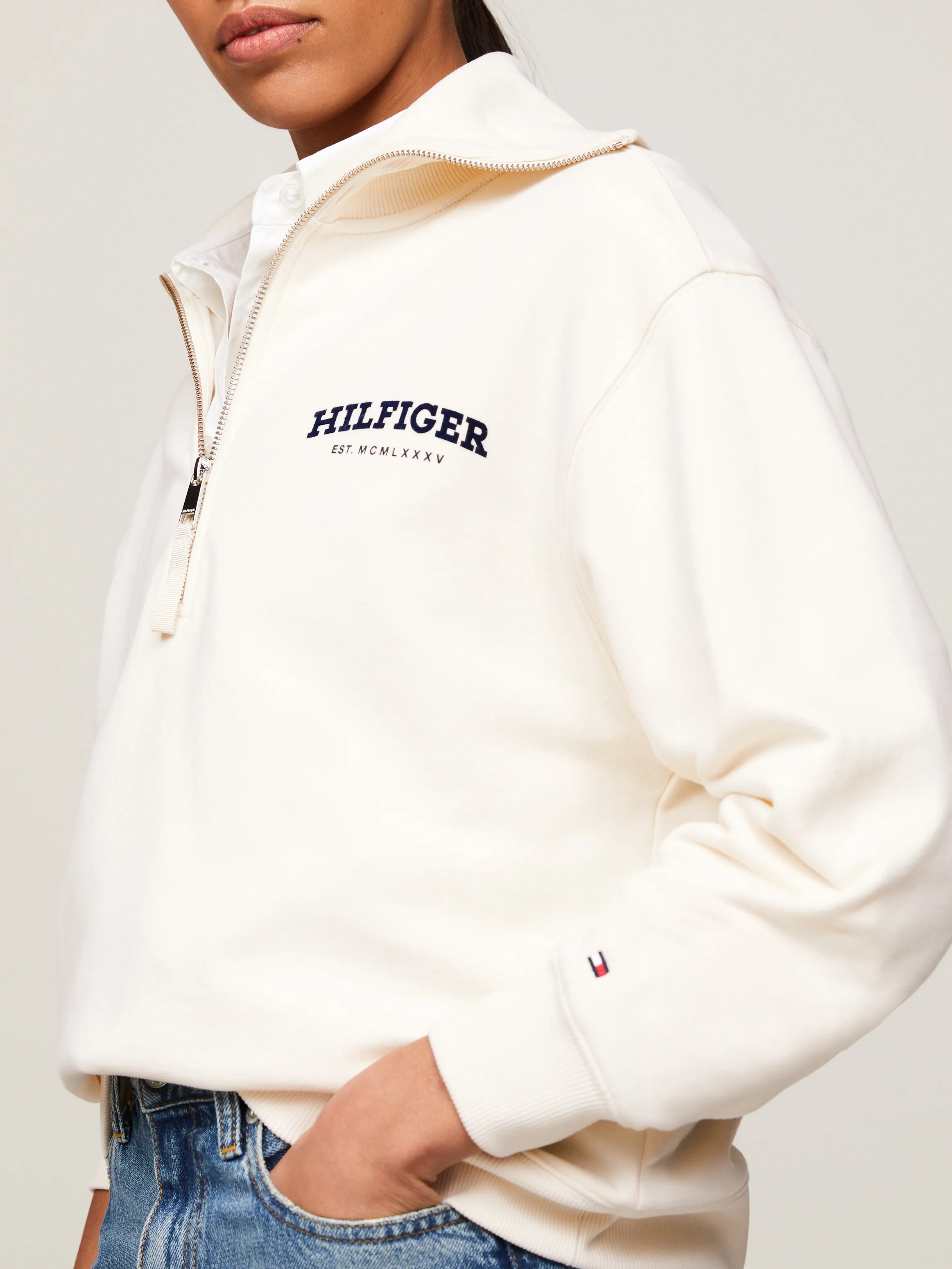 Hilfiger Monotype Flock Logo Half-Zip Sweatshirt | Sweatshirts & Hoodies | Tommy Hilfiger