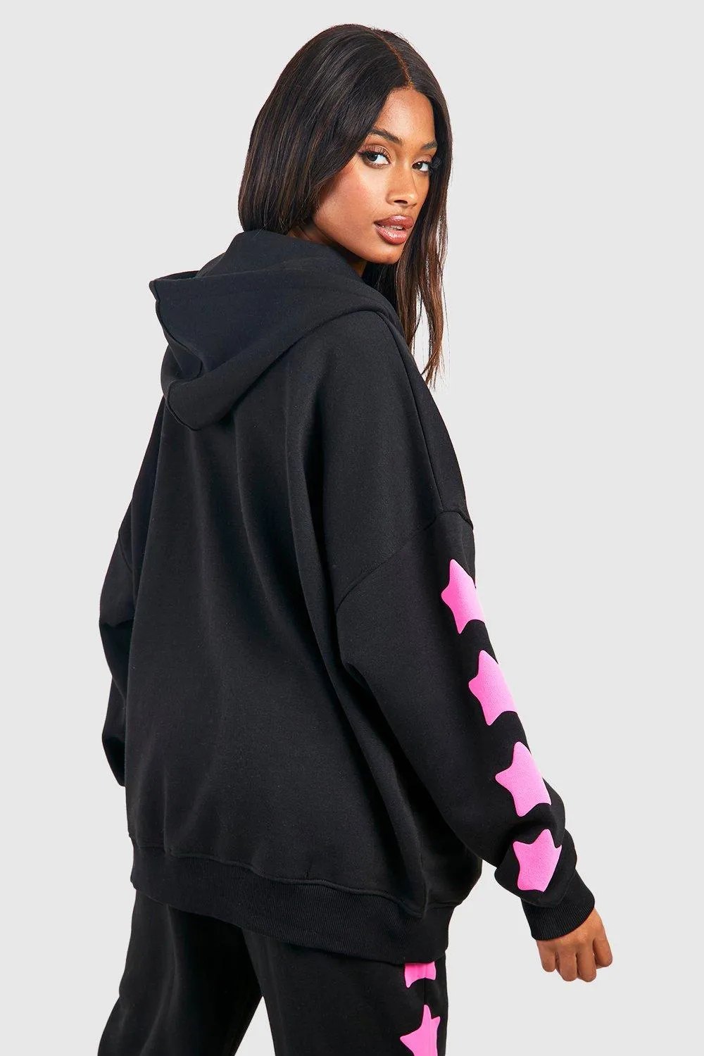 Hoodies & Sweatshirts | Star Slogan Puff Print Oversized Zip Through Hoodie | boohoo