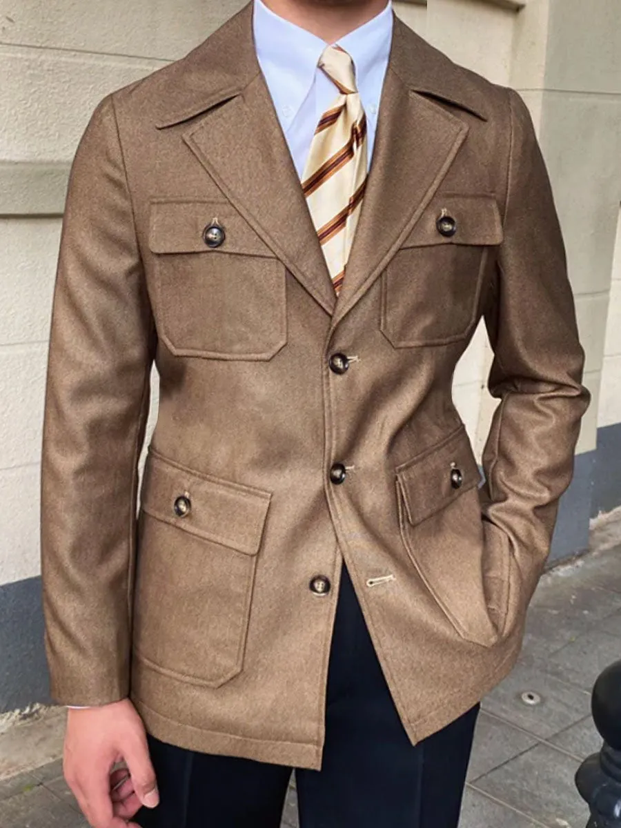 Lapel 4-Pocket Single-Breasted Casual Woolen Coat