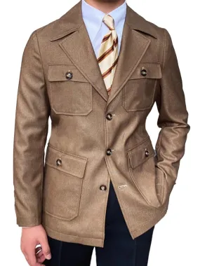 Lapel 4-Pocket Single-Breasted Casual Woolen Coat