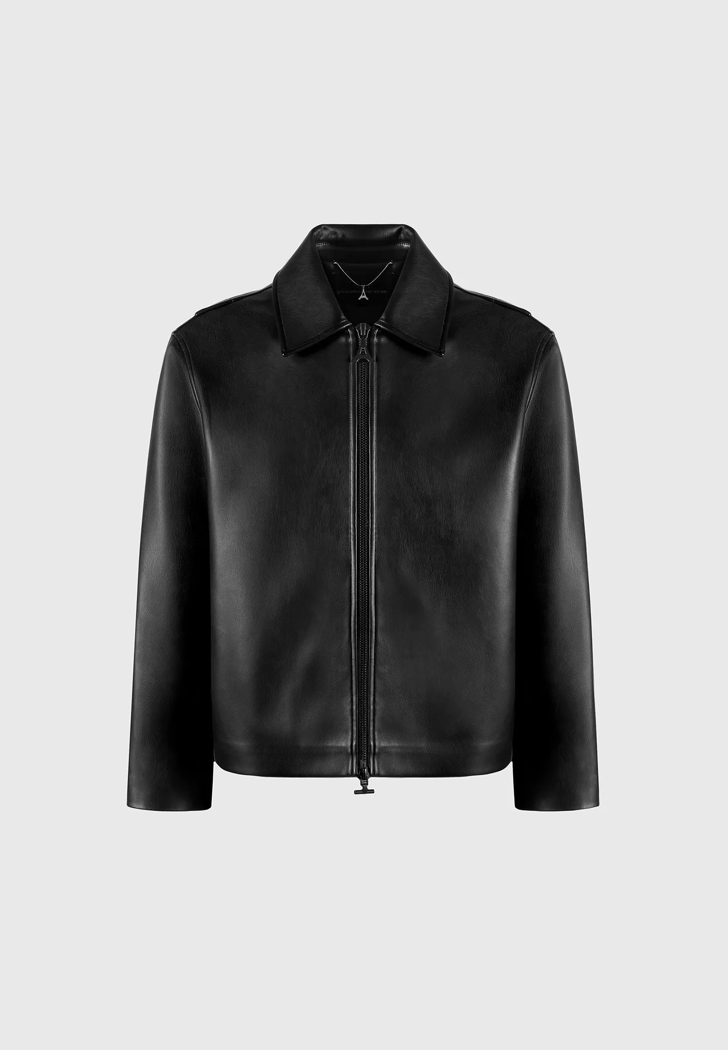 Leather Minimal Boxy Jacket - Black