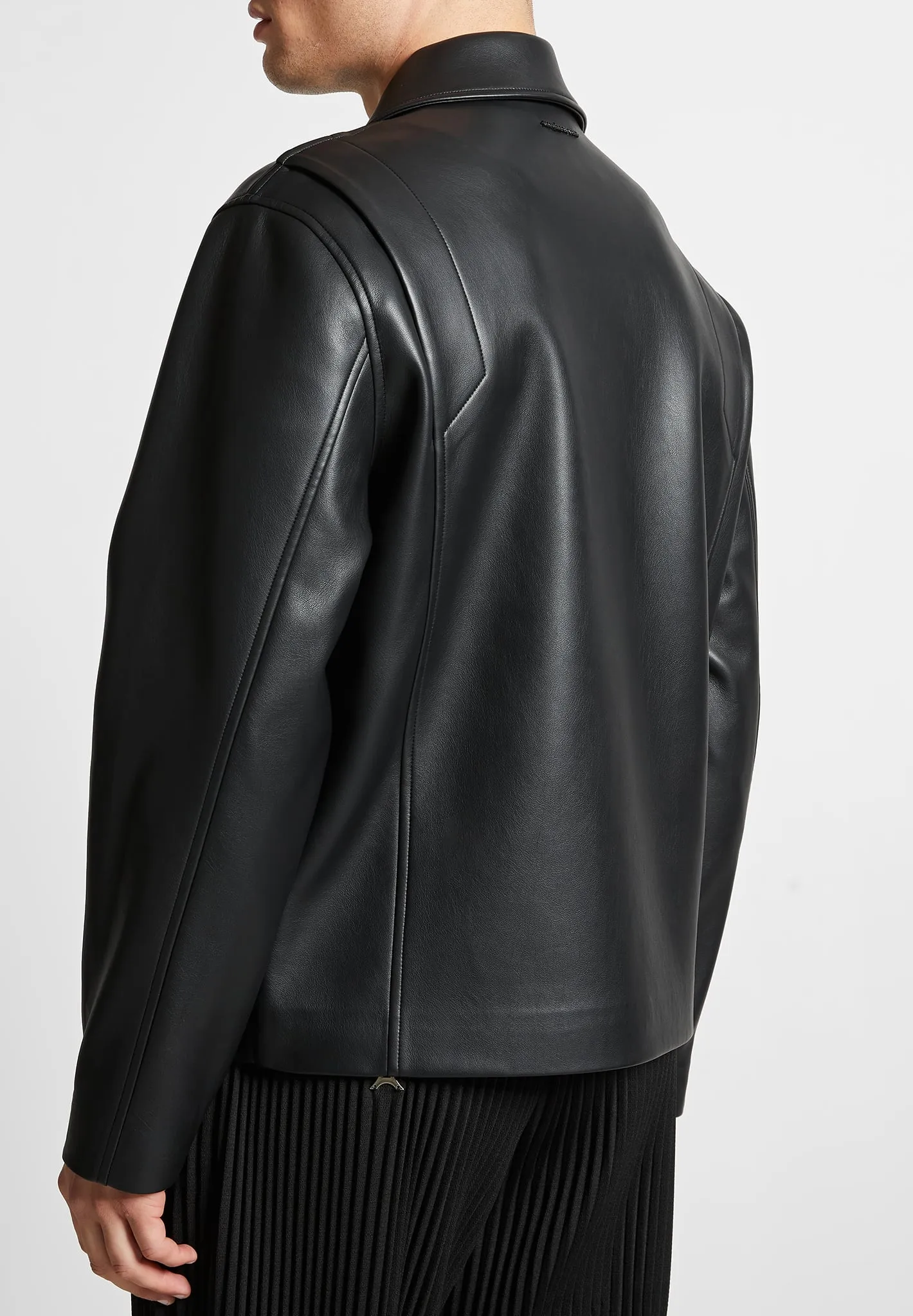 Leather Minimal Boxy Jacket - Black