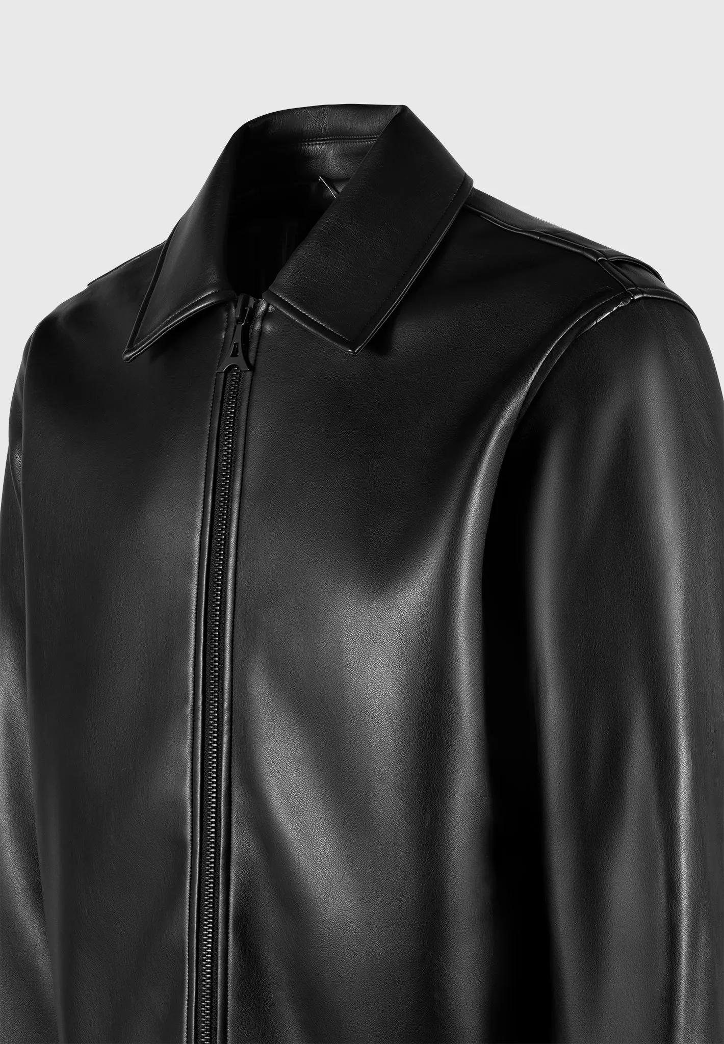 Leather Minimal Boxy Jacket - Black