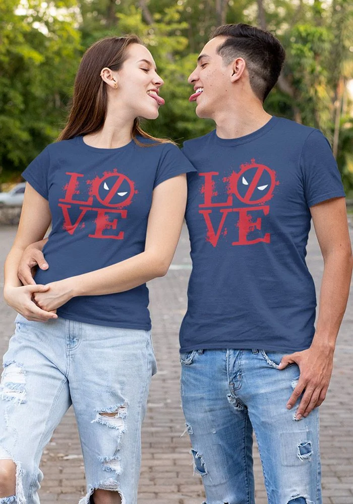 Love Deadpool Logo Couple Tshirt (Navy)