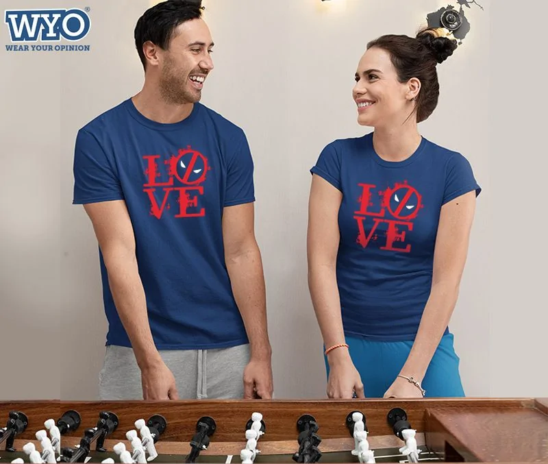 Love Deadpool Logo Couple Tshirt (Navy)