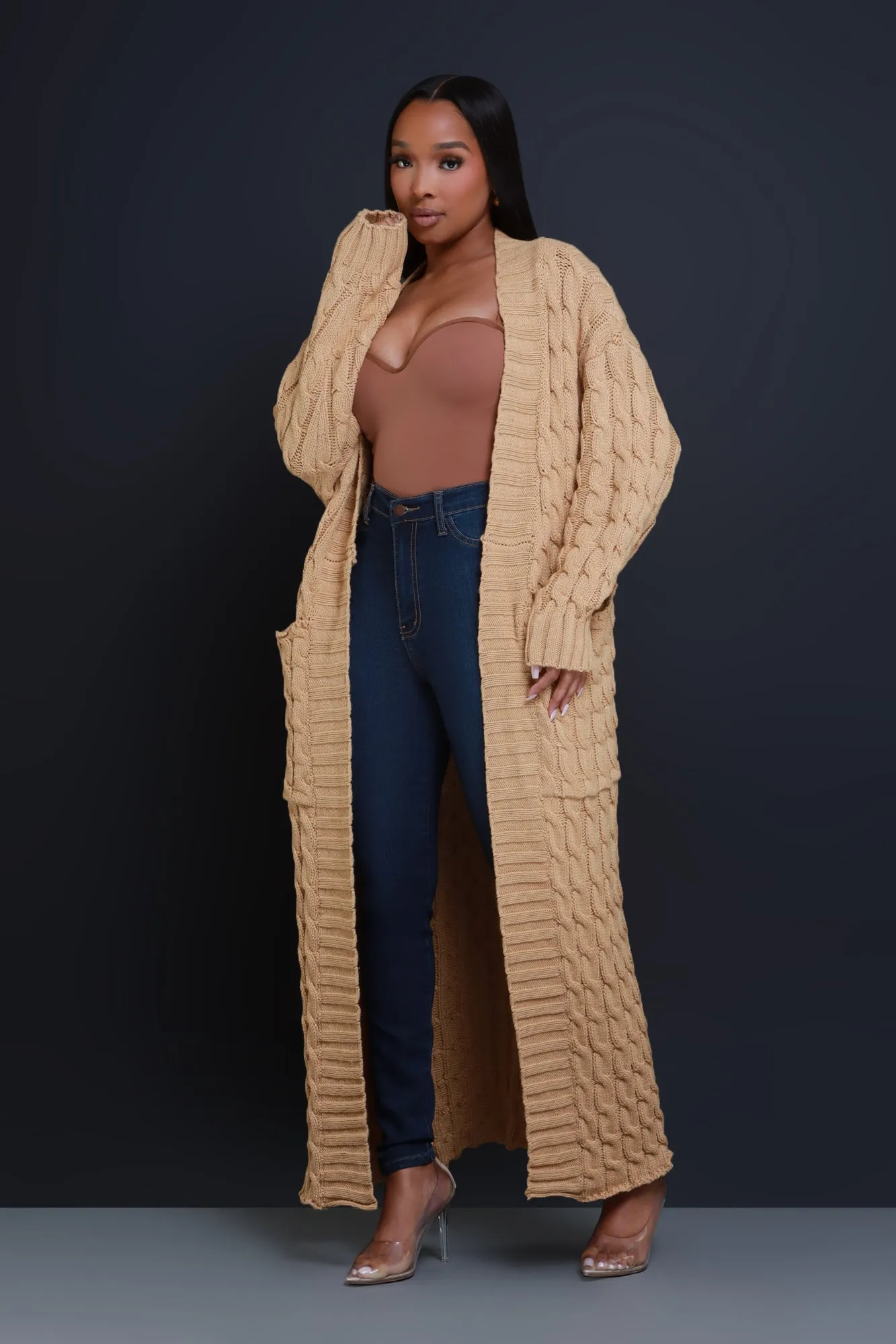 Love It Here Longline Cardigan Sweater - Beige