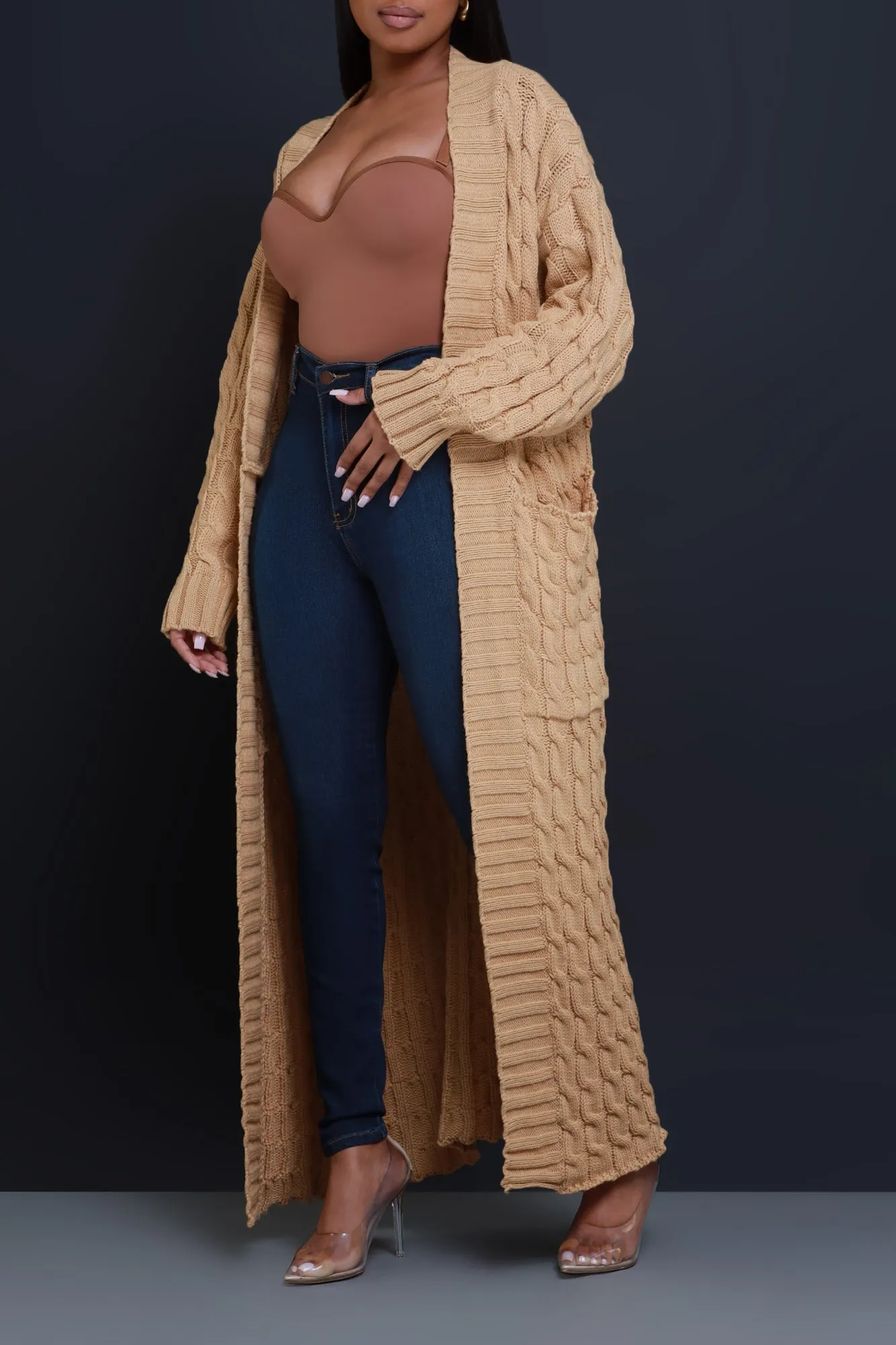 Love It Here Longline Cardigan Sweater - Beige