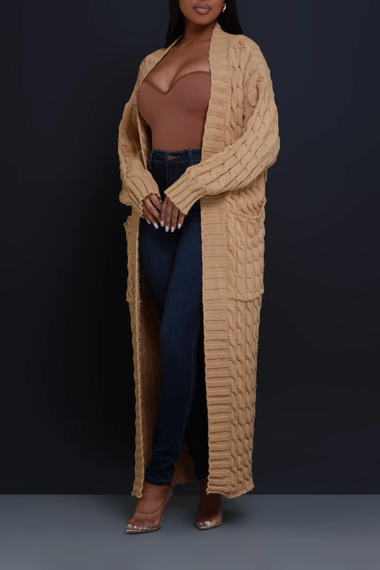 Love It Here Longline Cardigan Sweater - Beige