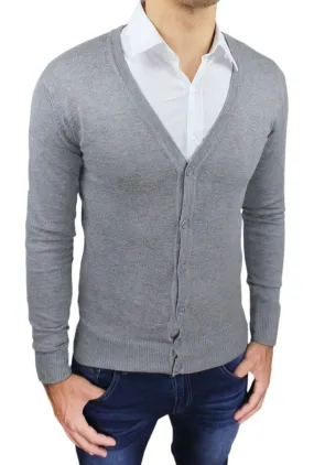 MAGLIONCINO CARDIGAN UOMO SLIM FIT GRIGIO MAGLIA PULLOVER BOTTONI da M a XXXL