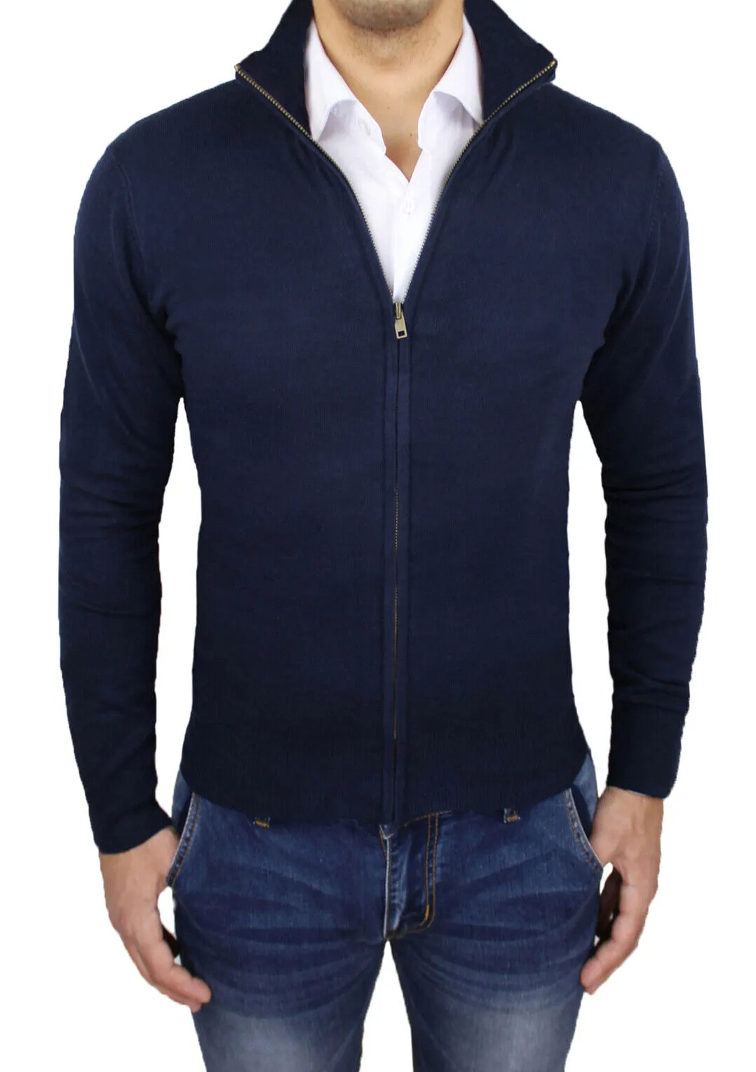 MAGLIONE CARDIGAN UOMO INVERNALE BLU SCURO CASUAL PULLOVER FELPA da M a 6XL