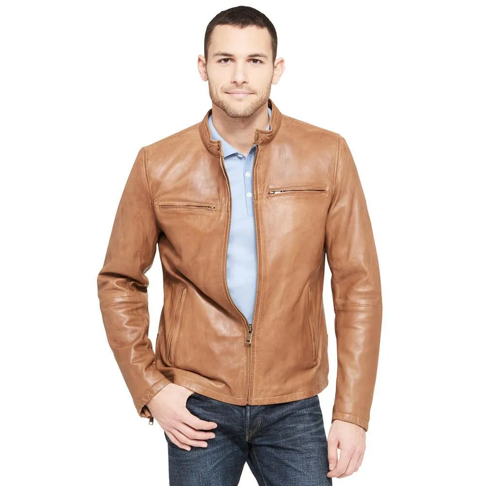 Maher Leather Vintage Center Zip Lamb Moto Jacket