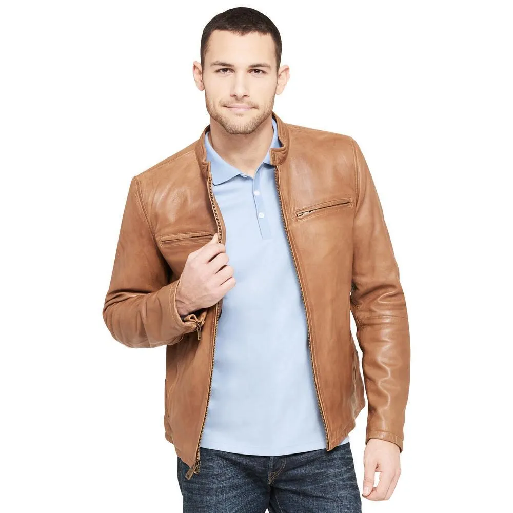 Maher Leather Vintage Center Zip Lamb Moto Jacket