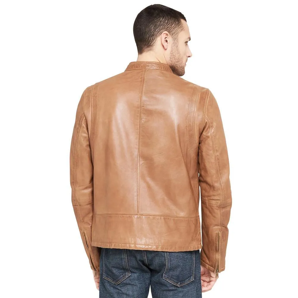 Maher Leather Vintage Center Zip Lamb Moto Jacket