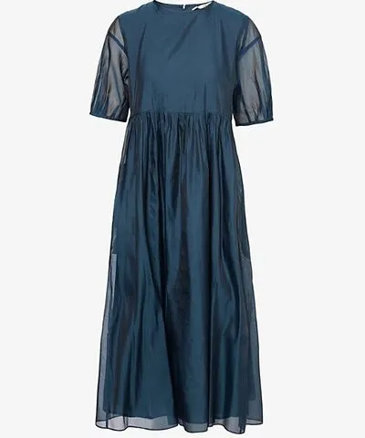 Max Mara Womens Ultramarine Fatoso short-balloon-sleeves silk-blend midi dress