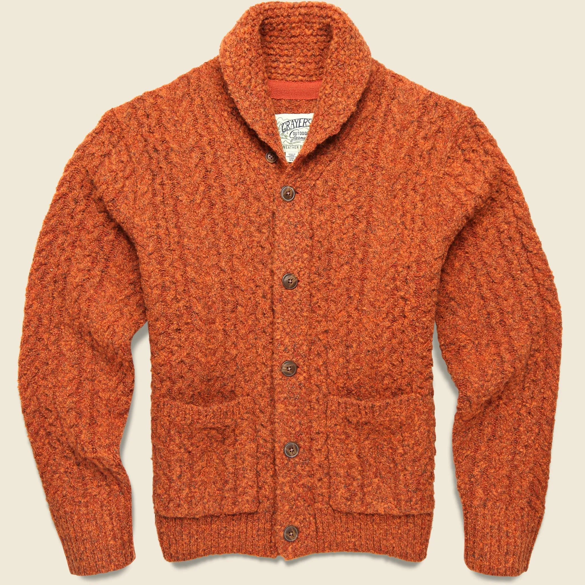 Melange Cable Shawl Cardigan - Burnt Orange