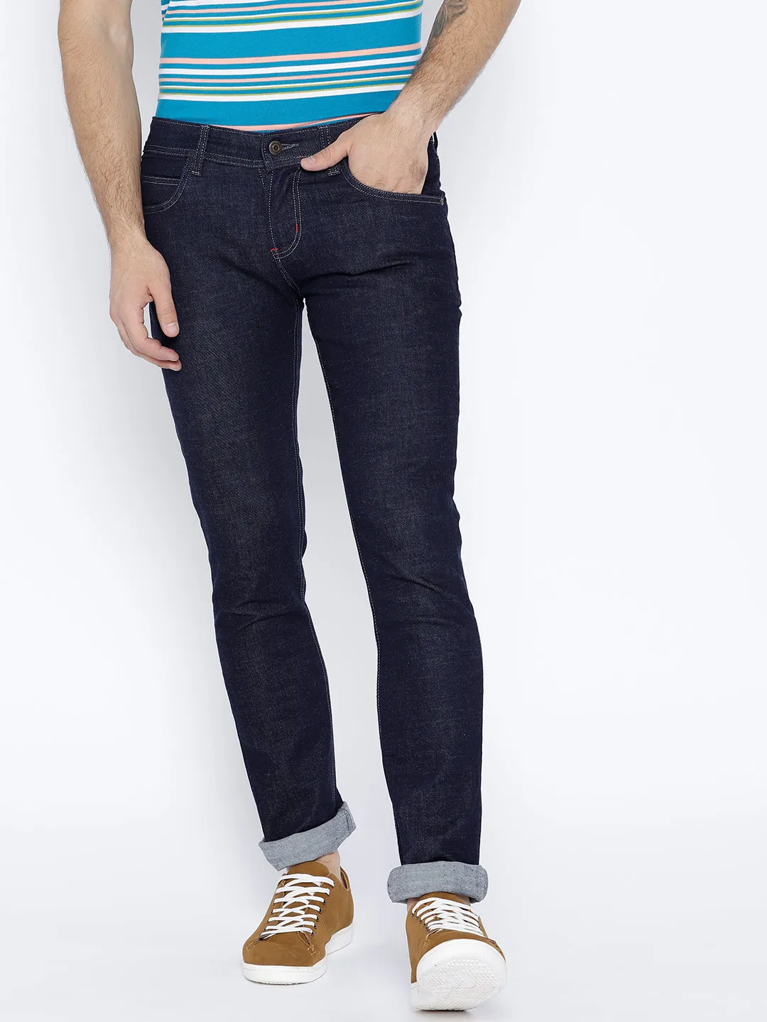 Men Navy Blue Slim Fit Mid-Rise Clean Look Stretchable Jeans