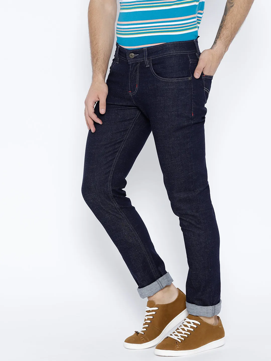 Men Navy Blue Slim Fit Mid-Rise Clean Look Stretchable Jeans