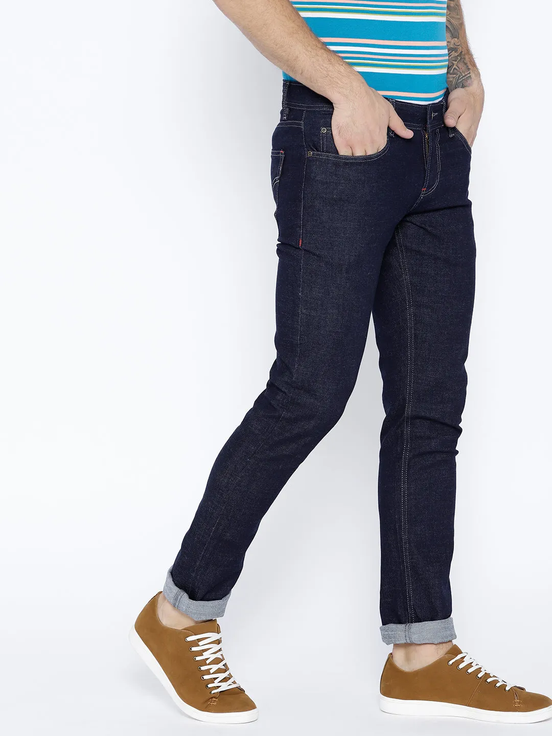 Men Navy Blue Slim Fit Mid-Rise Clean Look Stretchable Jeans