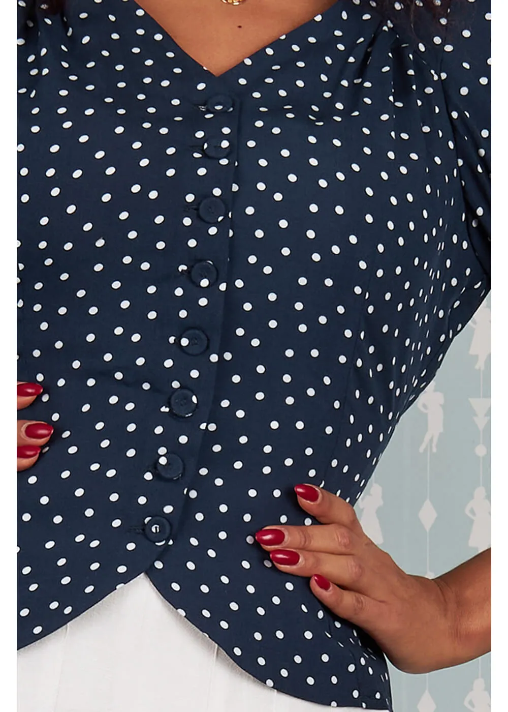 Miss Candyfloss Boronia-Lee Polkadot 40's Blouse Navy Blue