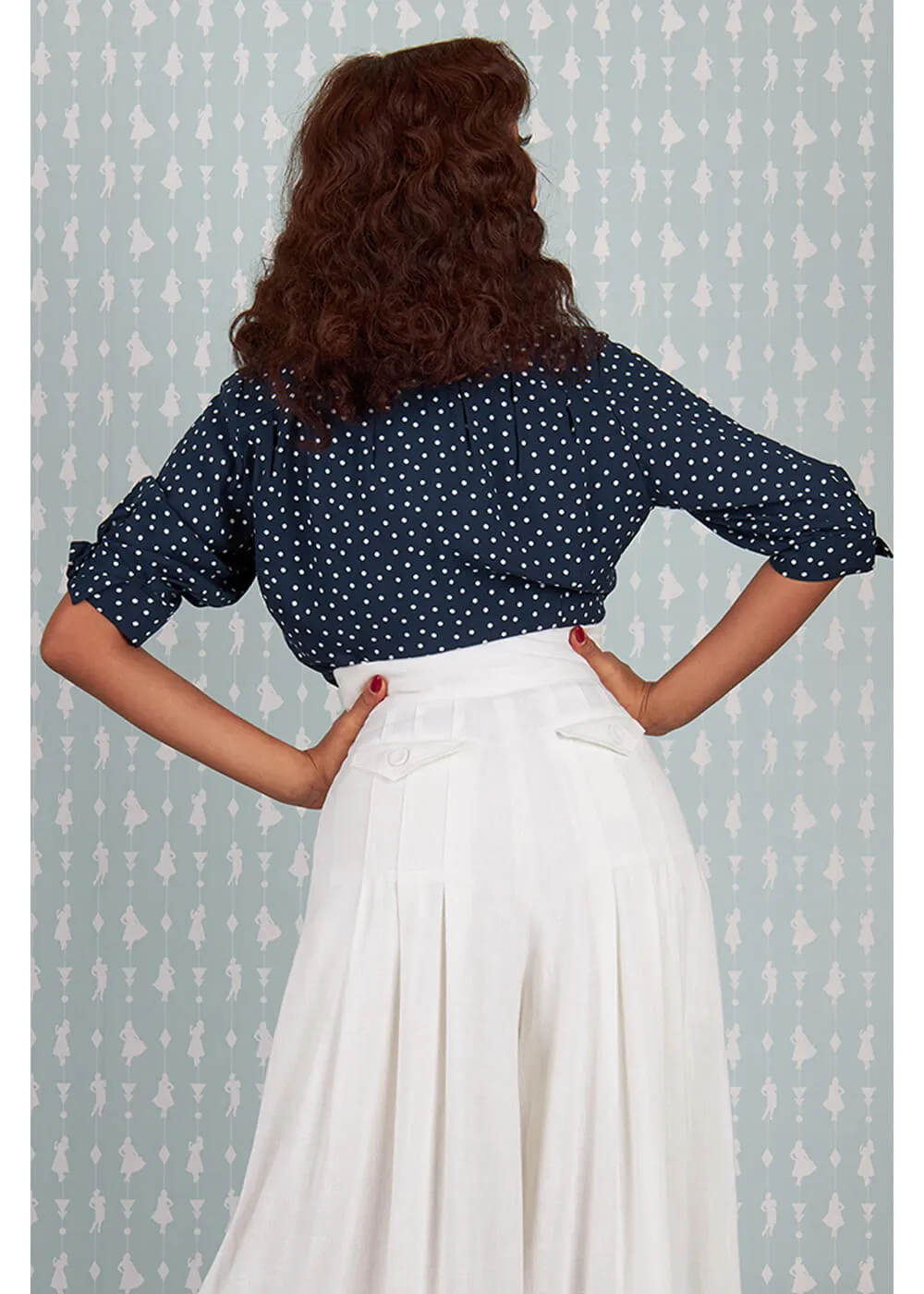 Miss Candyfloss Boronia-Lee Polkadot 40's Blouse Navy Blue