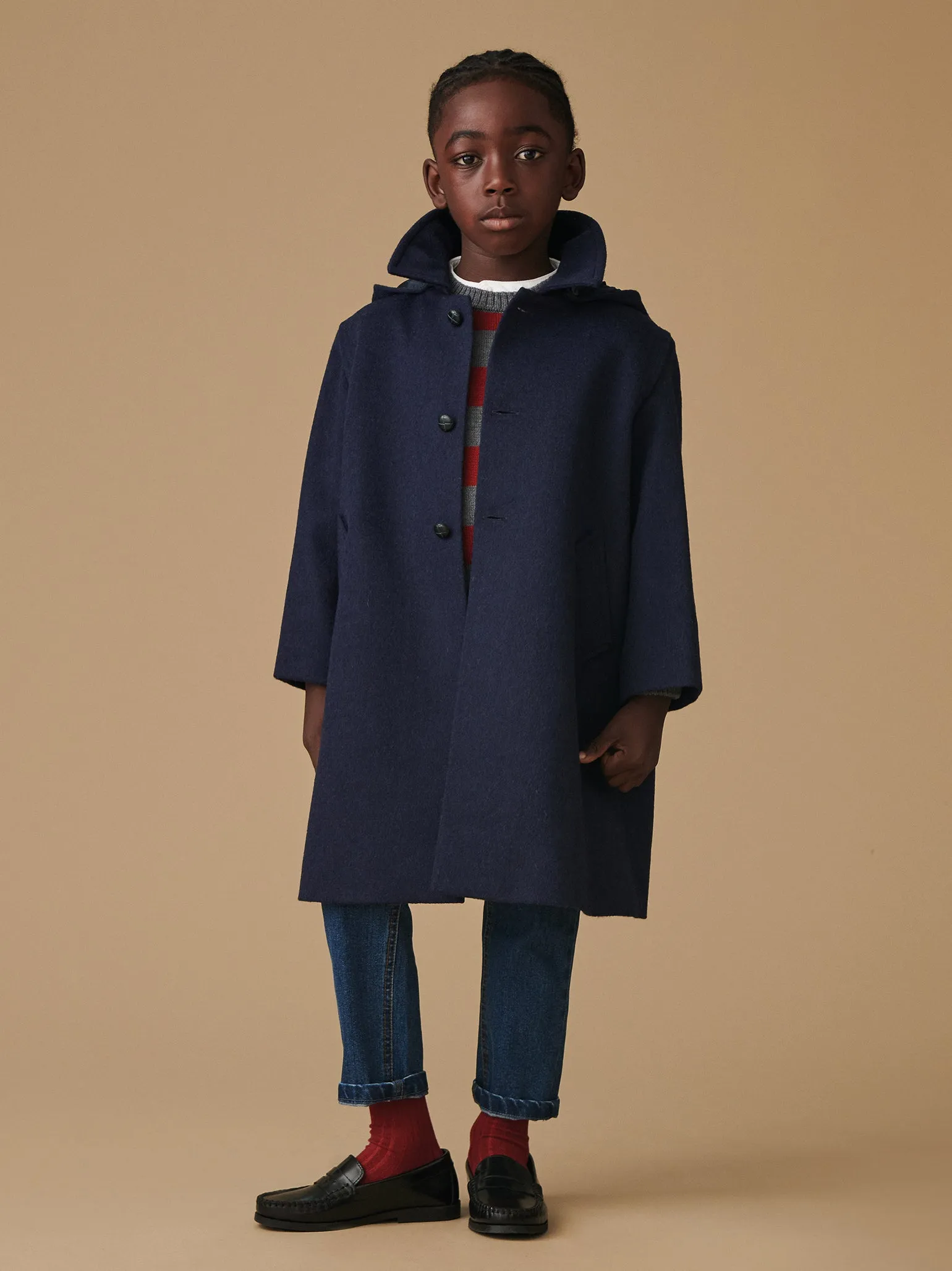 Navy Loden Wool Kids Coat