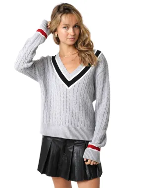 Olivaceous V-neck Sweater in Heather Grey/Black