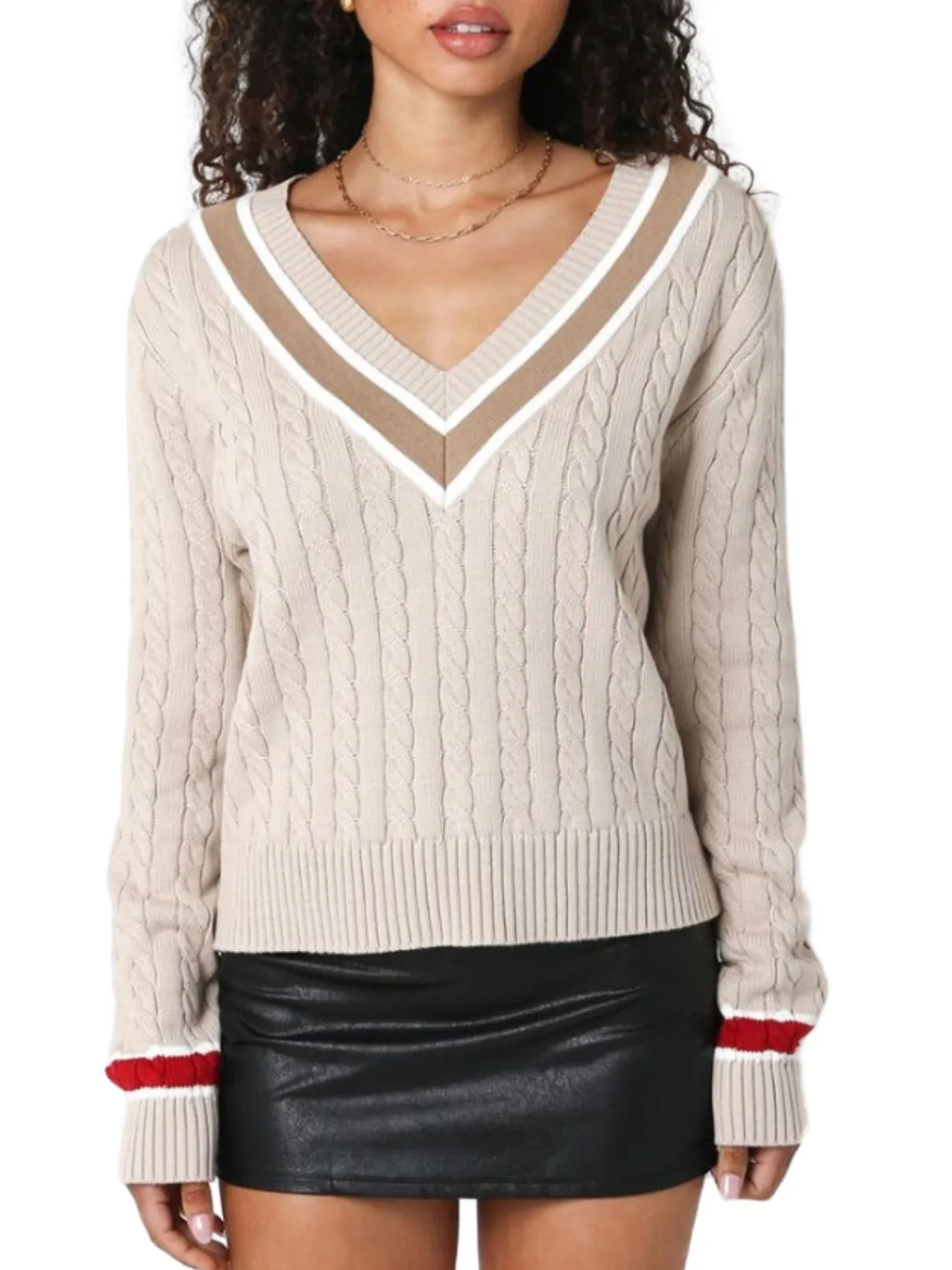 Olivaceous V-neck Sweater in Khaki/Taupe