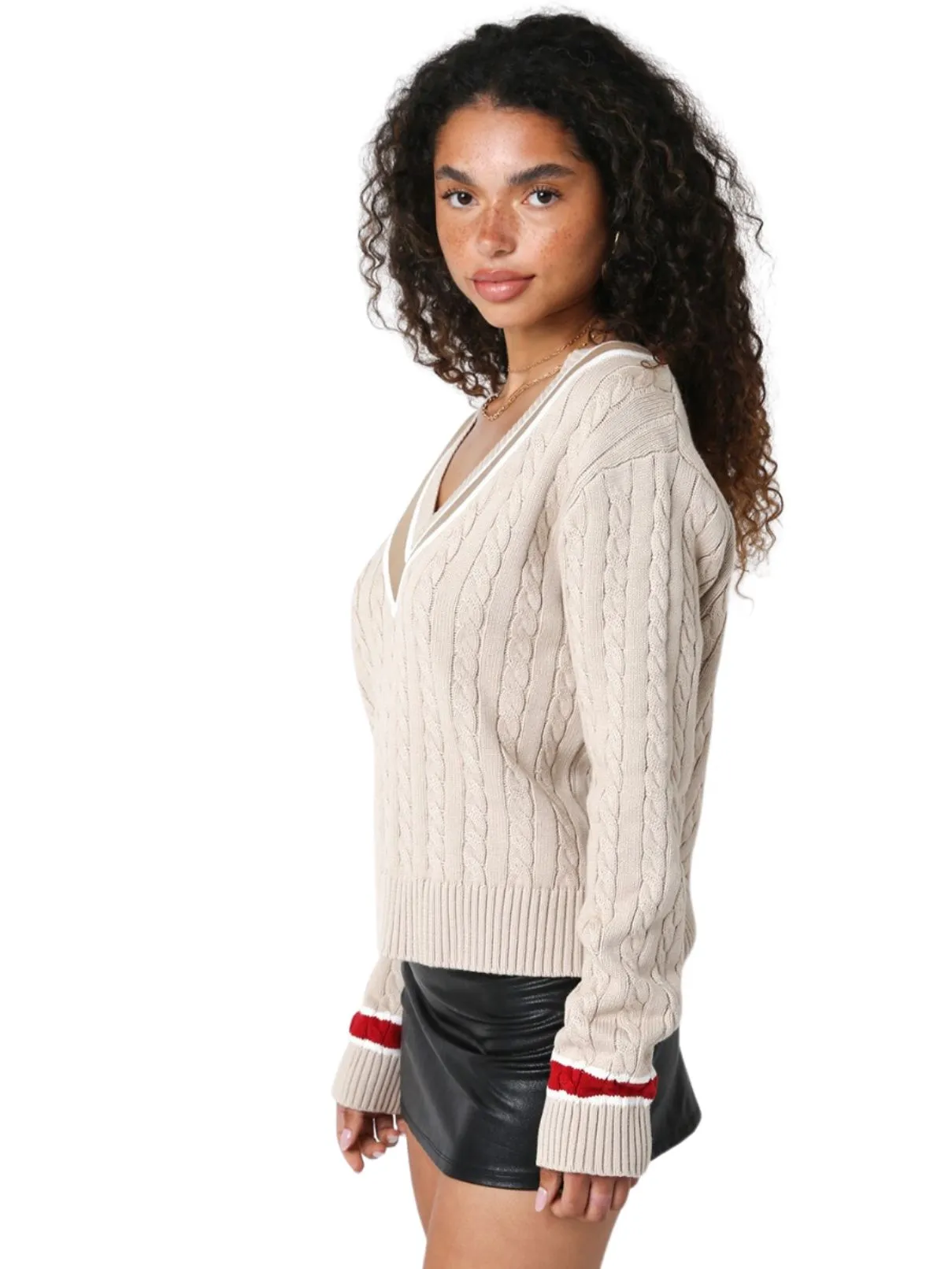 Olivaceous V-neck Sweater in Khaki/Taupe