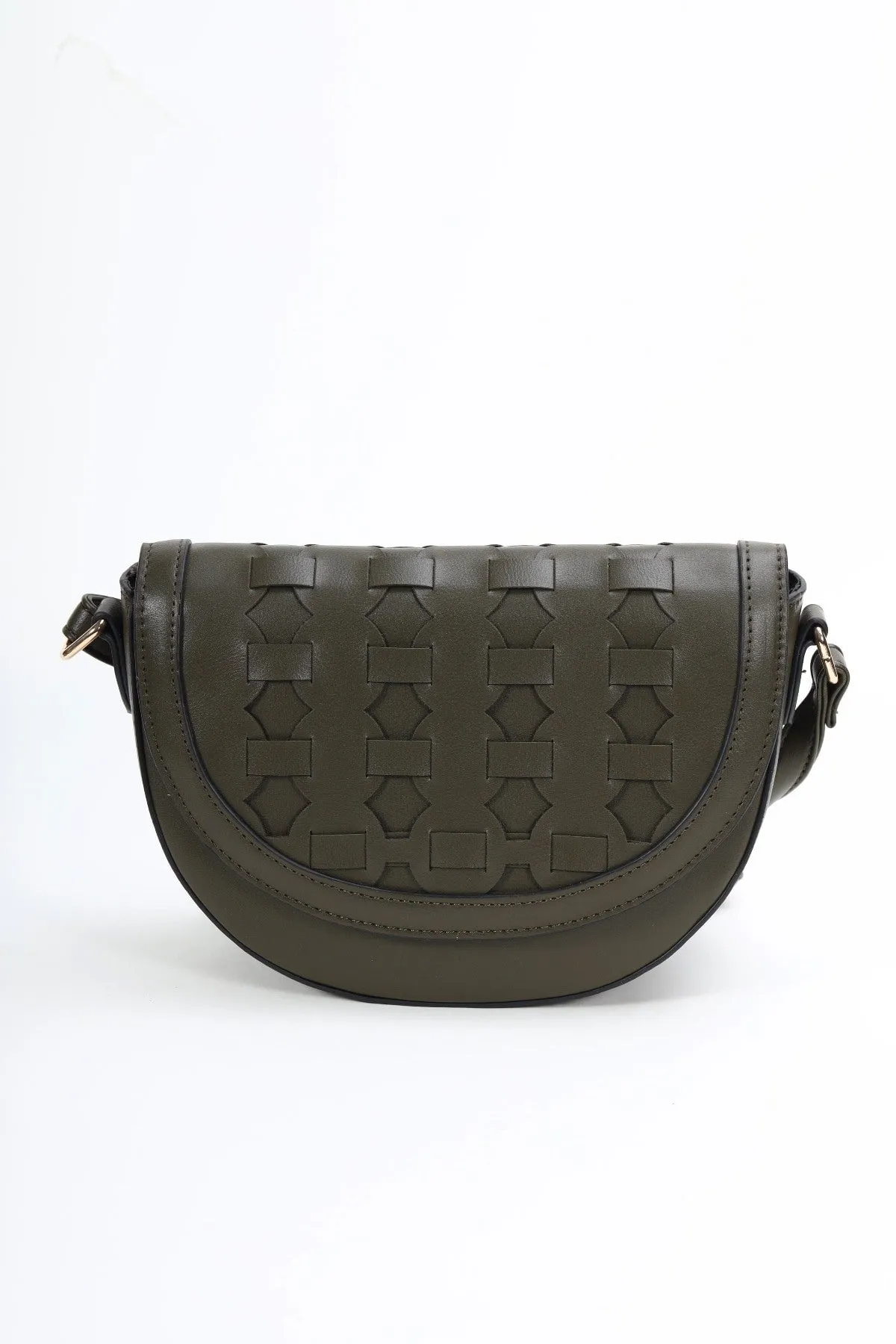 Olive Green Woven Crossbody Saddle Bag