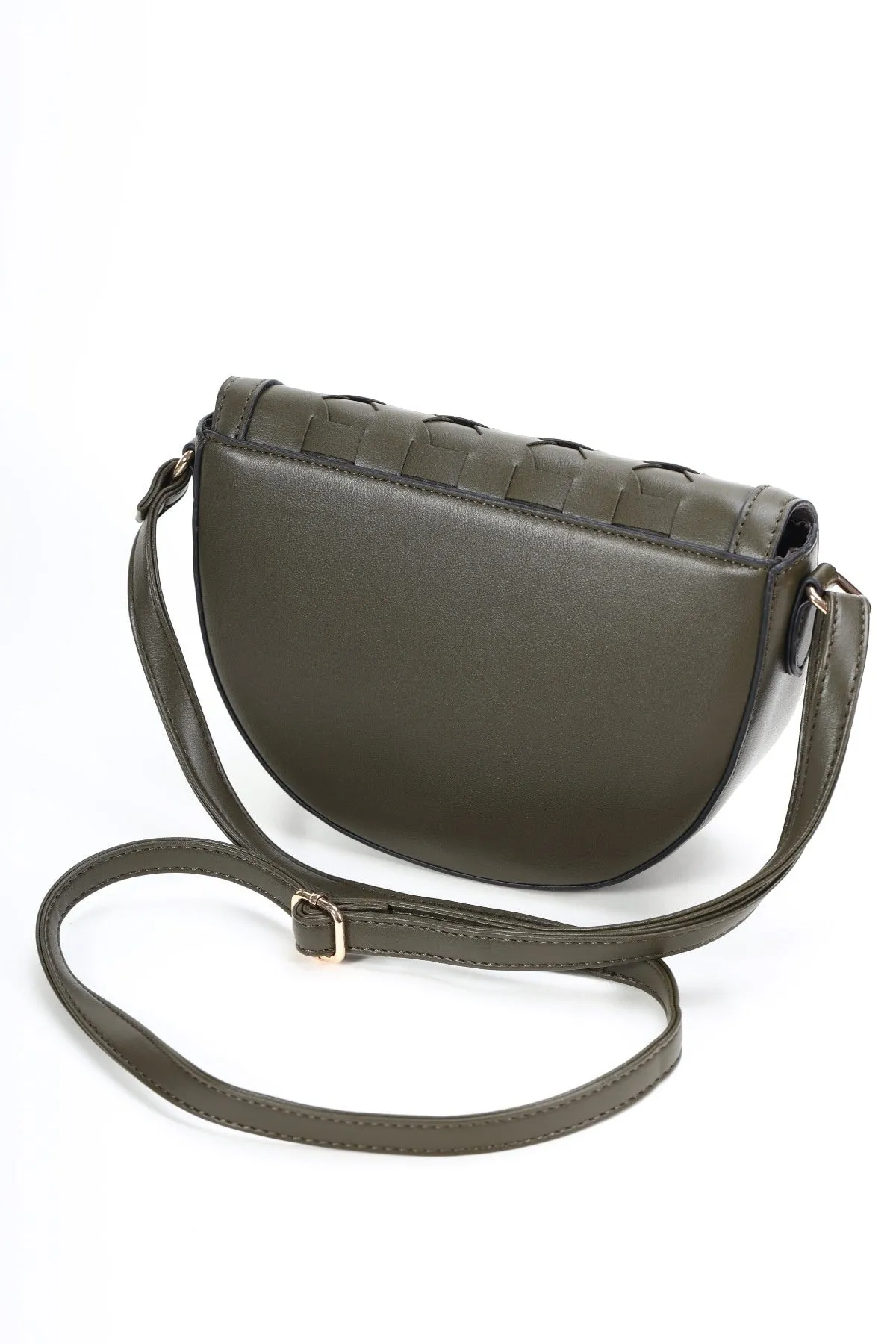 Olive Green Woven Crossbody Saddle Bag