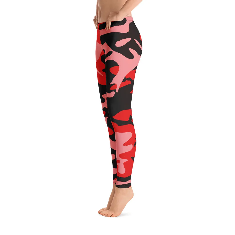 Pink, Red and Black Camouflage Leggings