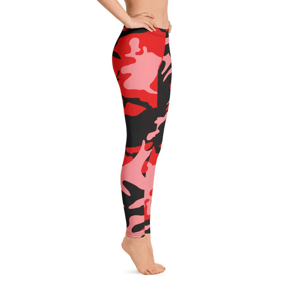 Pink, Red and Black Camouflage Leggings