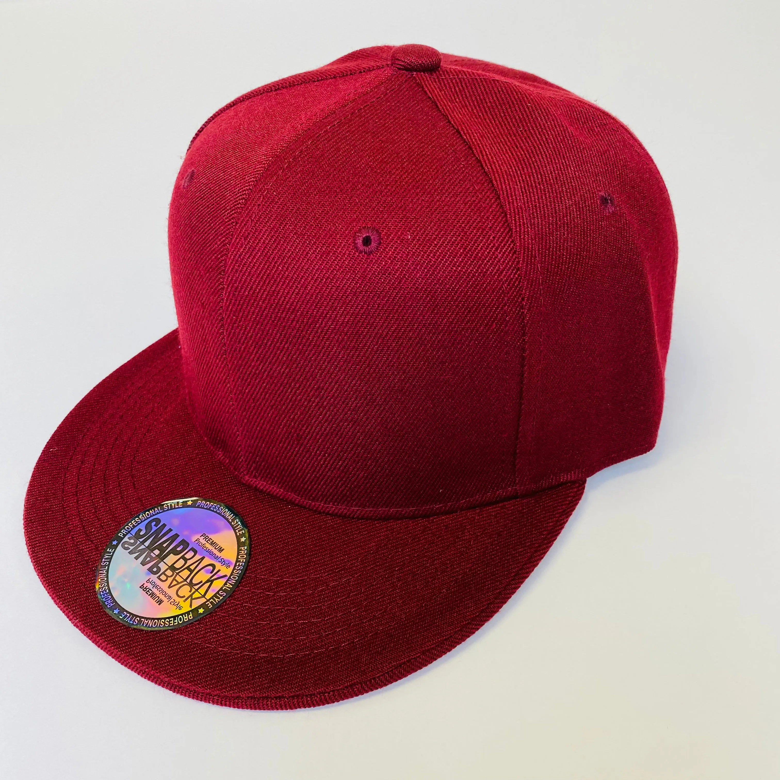 Plain Snapback 5 Panel Hat - Burgundy