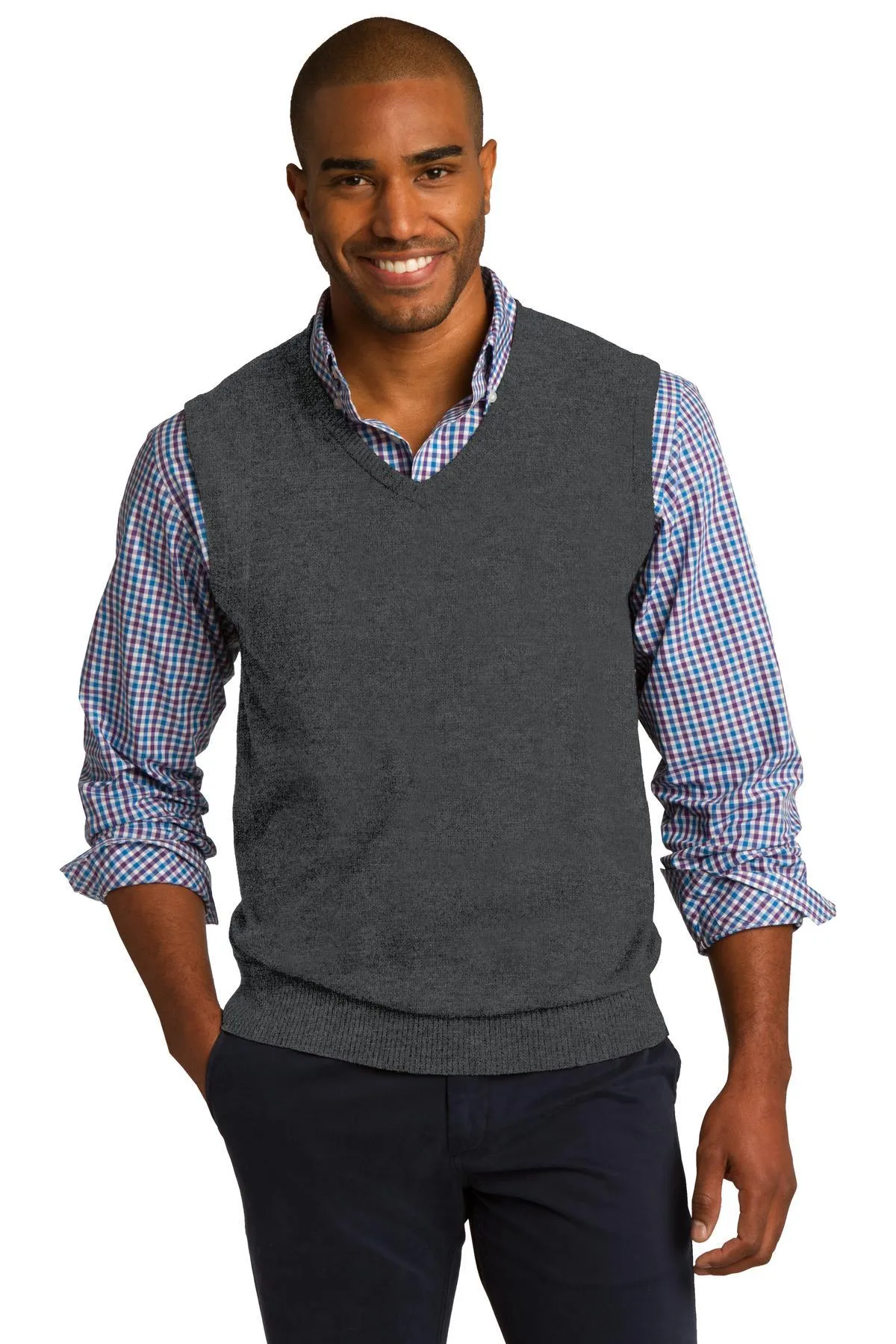 Port Authority Sweater Vest SW286 Charcoal Heather