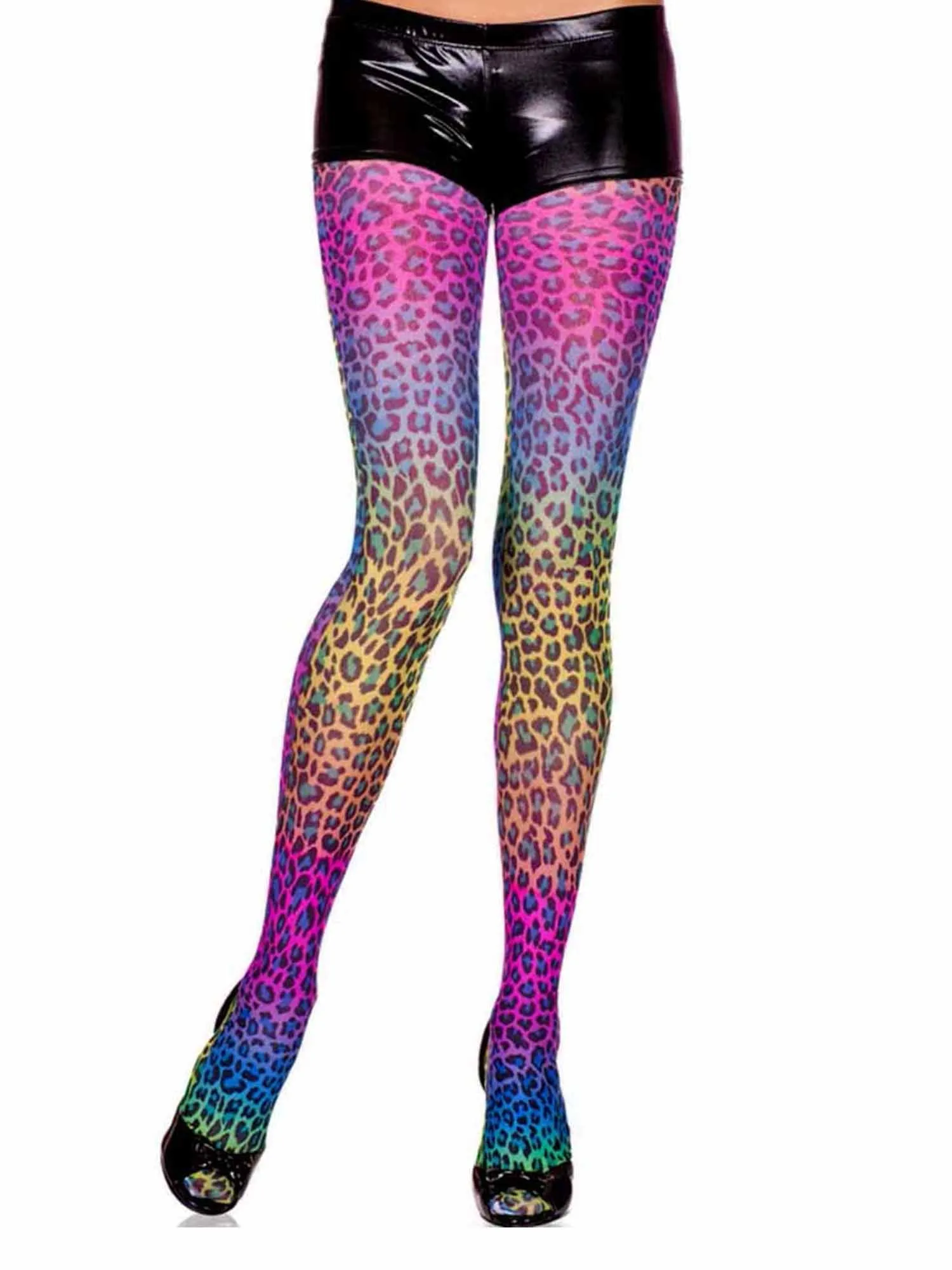 Rainbow Color Leopard Print Hosiery Tights