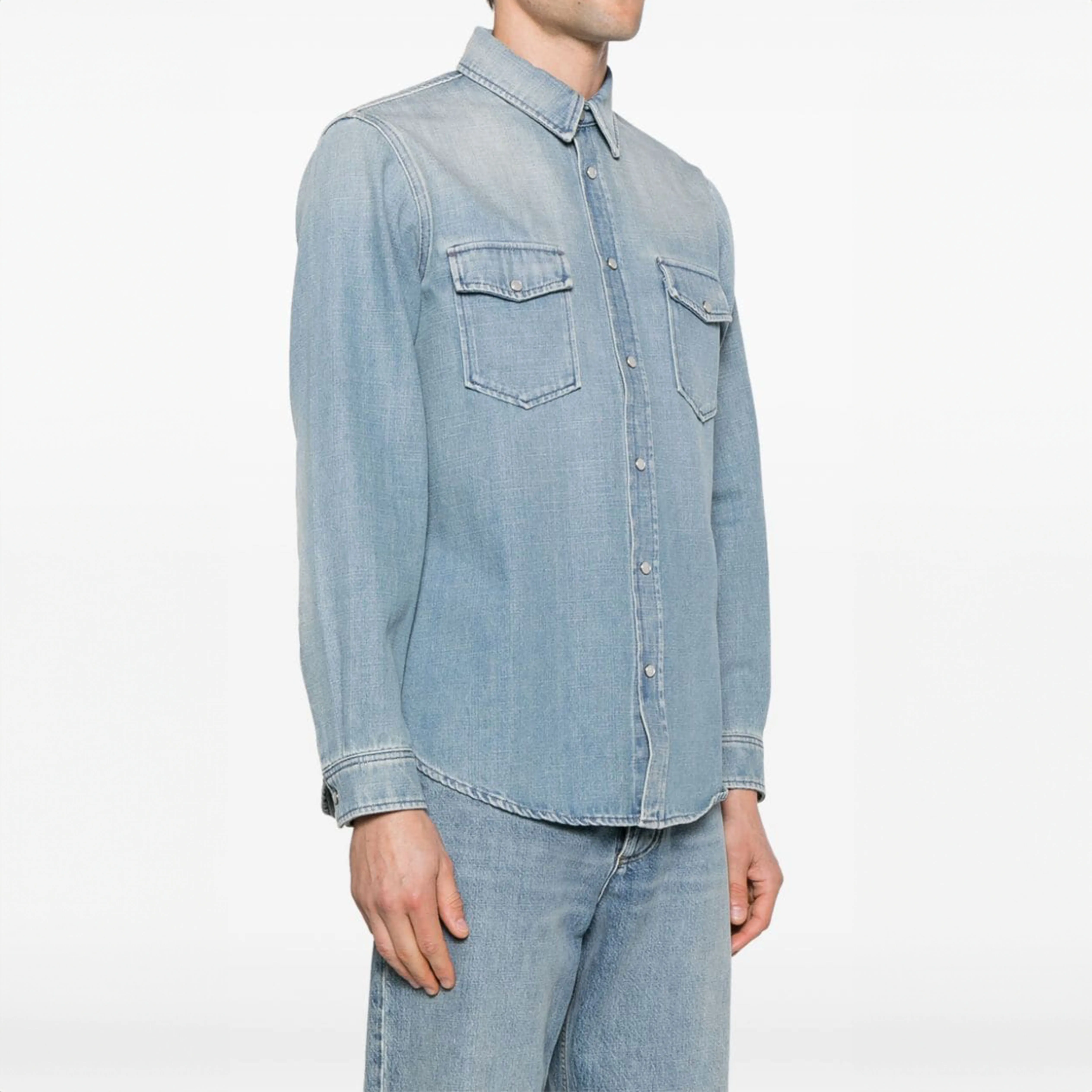 Saint Laurent  |Denim Street Style Long Sleeves Plain Cotton Luxury Shirts