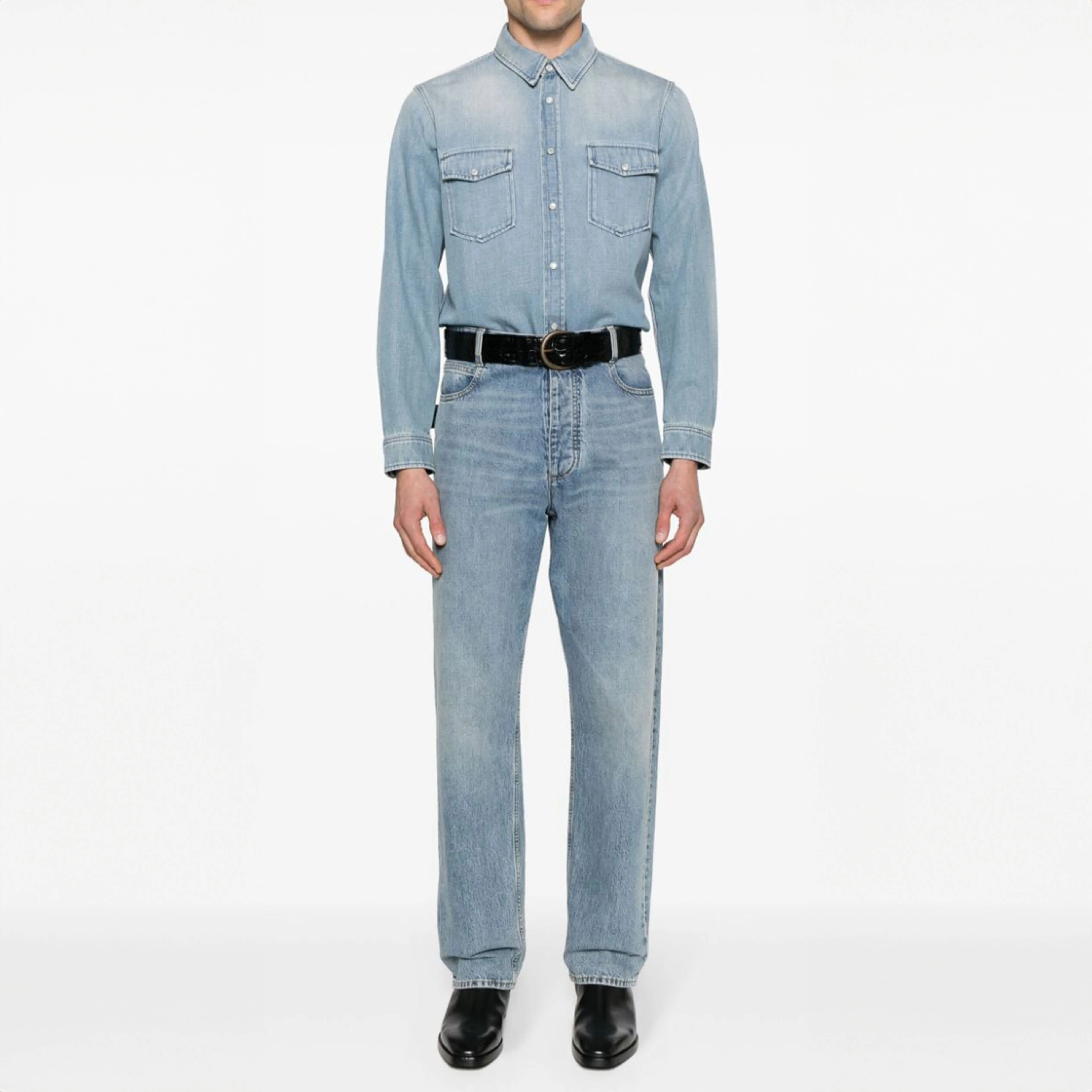 Saint Laurent  |Denim Street Style Long Sleeves Plain Cotton Luxury Shirts