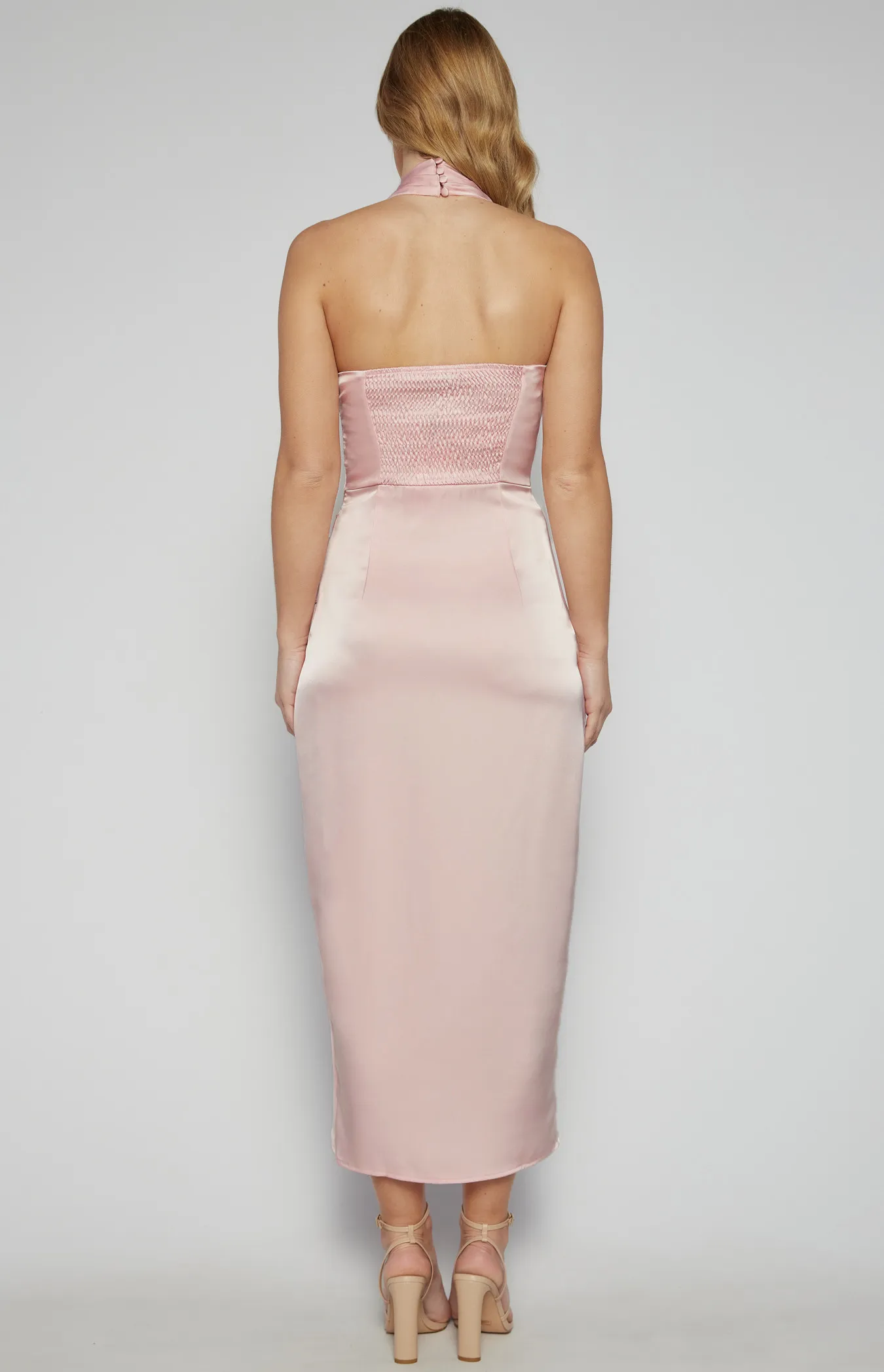 Satin Wrap Feature Neckline Midi Dress (SDR1578B)