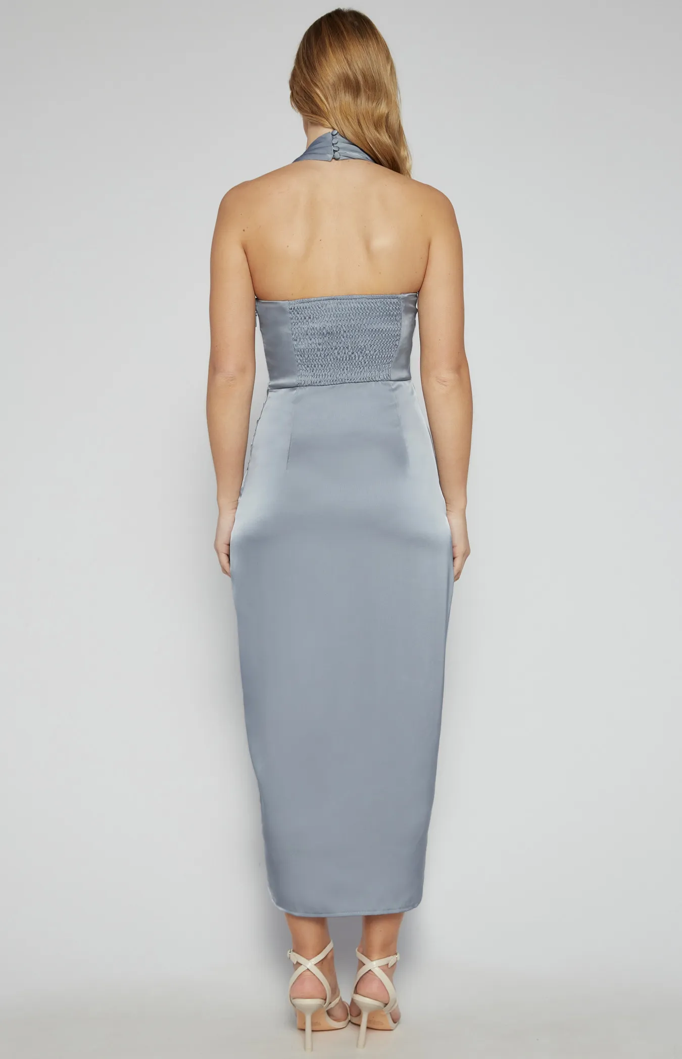 Satin Wrap Feature Neckline Midi Dress (SDR1578B)