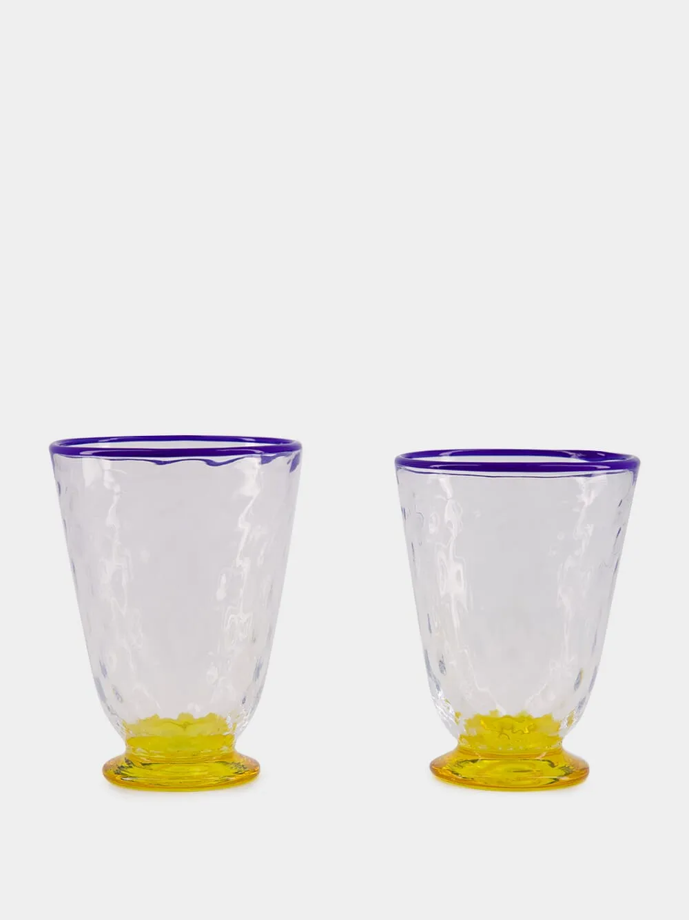 Set of 2 Quilted Murano Yellow Water Glasses