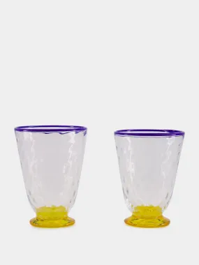 Set of 2 Quilted Murano Yellow Water Glasses