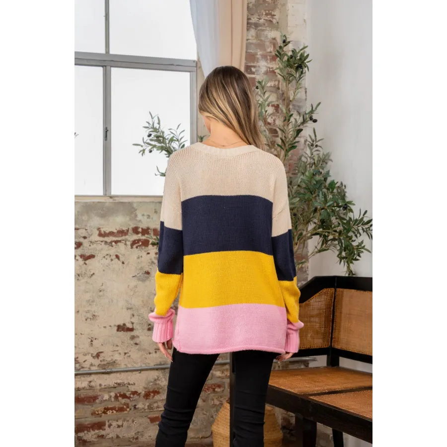 Sew In Love Full Size Color Block Exposed Seam Sweater