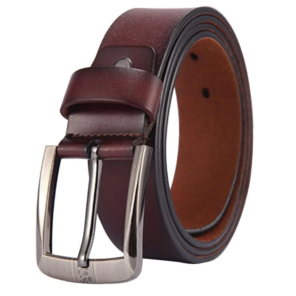 Simple Design Men's 3.8cm Wide Genuine Leather Metal Pin Buckle Jeans Belt