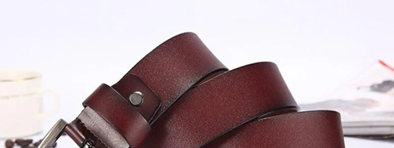 Simple Design Men's 3.8cm Wide Genuine Leather Metal Pin Buckle Jeans Belt