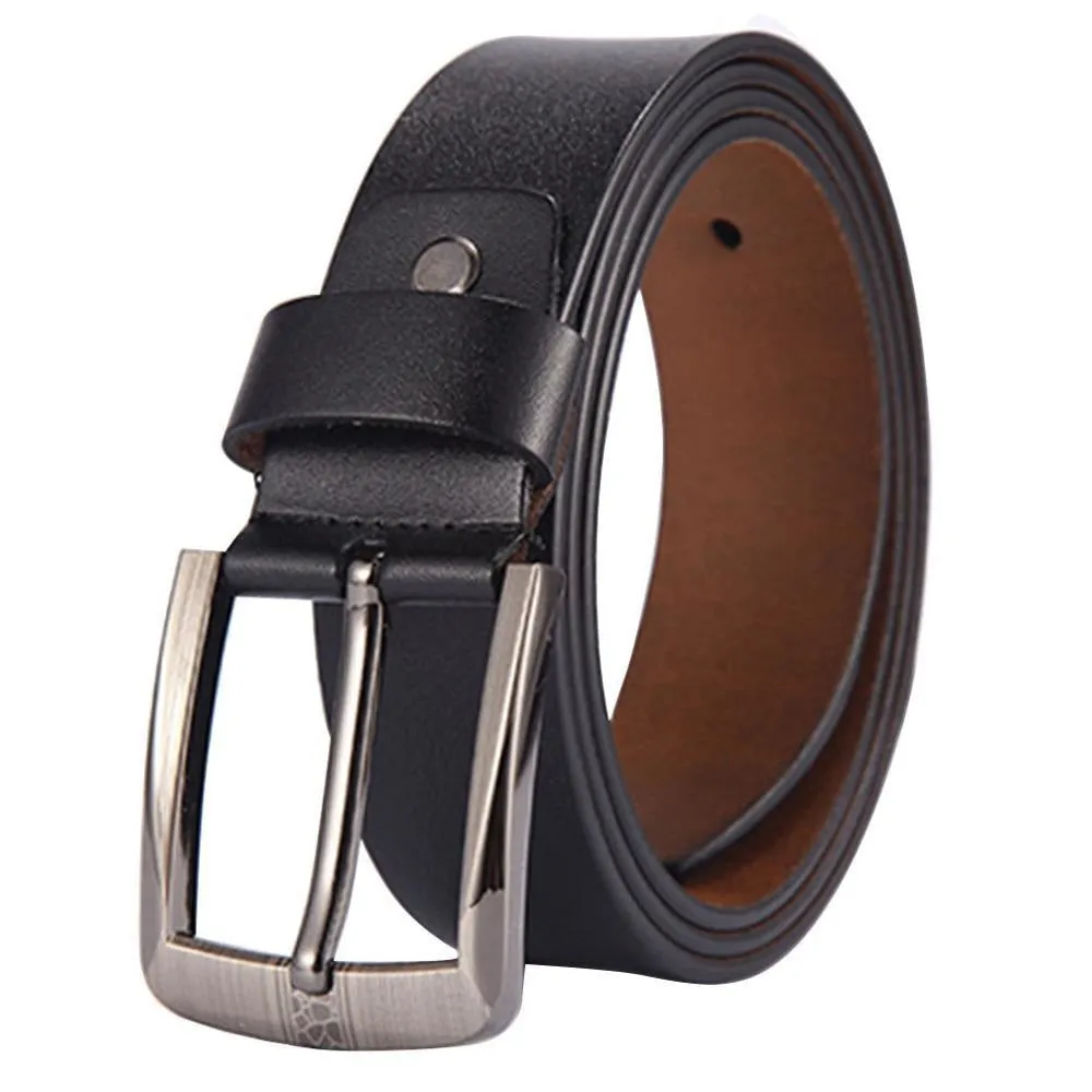 Simple Design Men's 3.8cm Wide Genuine Leather Metal Pin Buckle Jeans Belt