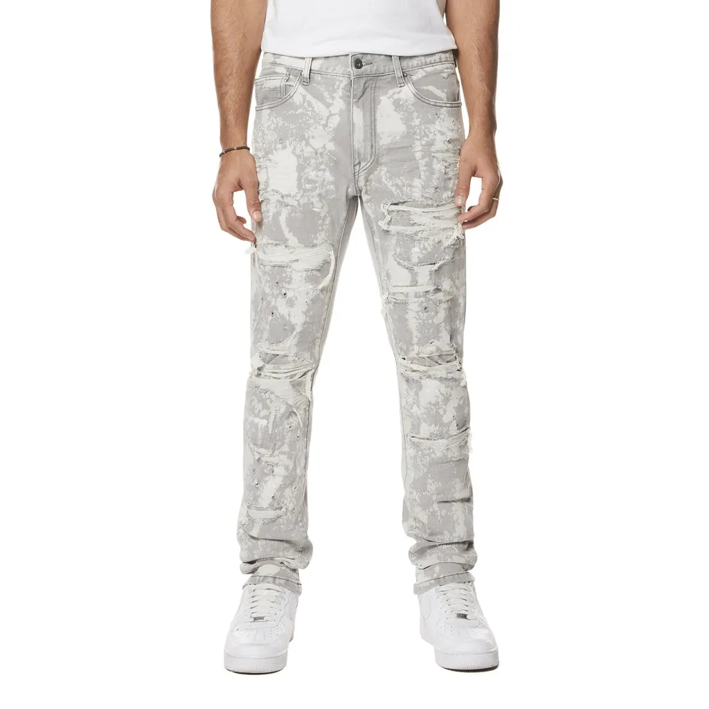 Slim Washed Heavy Rip and Repair Jeans - Confetti Grey