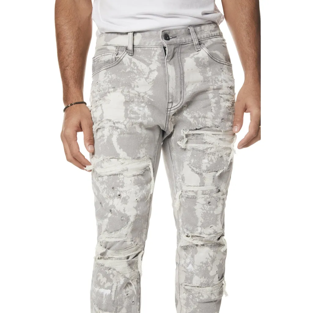 Slim Washed Heavy Rip and Repair Jeans - Confetti Grey