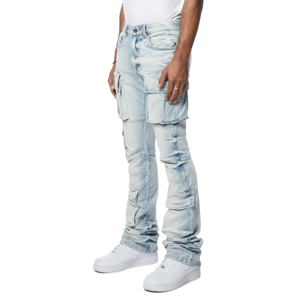 Stacked Utility Multi Pocket Jeans - Santorini Blue